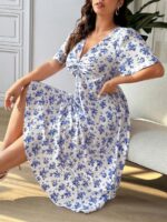 SHEIN GRANDE TAILLE (52/54) – Robe d'été bohème à fleurs avec nœud twisté et manches courtes E187 https://sheinstyle.store original Algerie DZ