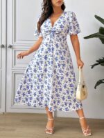 SHEIN GRANDE TAILLE (52/54) – Robe d'été bohème à fleurs avec nœud twisté et manches courtes E187 https://sheinstyle.store original Algerie DZ