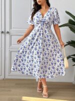 SHEIN GRANDE TAILLE (52/54) – Robe d'été bohème à fleurs avec nœud twisté et manches courtes E187 https://sheinstyle.store original Algerie DZ