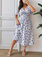 SHEIN GRANDE TAILLE (52/54) – Robe d'été bohème à fleurs avec nœud twisté et manches courtes E187 https://sheinstyle.store original Algerie DZ