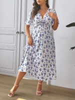 SHEIN GRANDE TAILLE (52/54) – Robe d'été bohème à fleurs avec nœud twisté et manches courtes E187 https://sheinstyle.store original Algerie DZ
