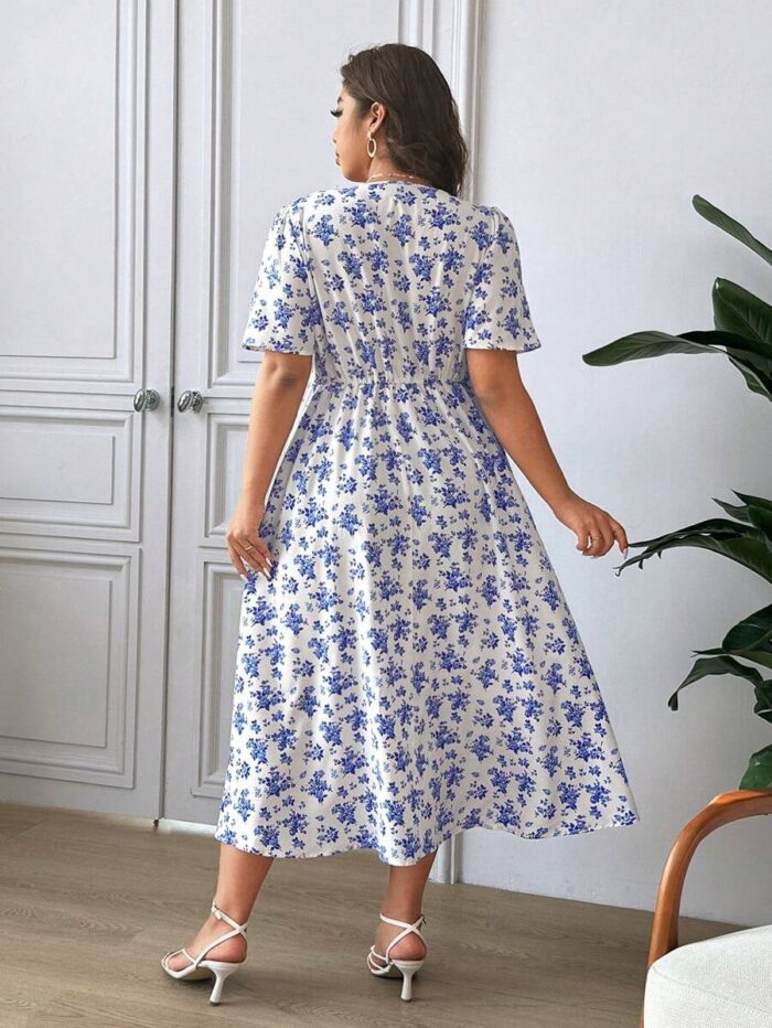 SHEIN GRANDE TAILLE (52/54) – Robe d'été bohème à fleurs avec nœud twisté et manches courtes E187 https://sheinstyle.store original Algerie DZ