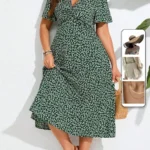 SHEIN GRANDE TAILLE (44/46/48/50/52/54) – Robe longue d'été verte à fleurs, col en V et manches courtes – Idéale pour les grandes tailles, parfaite pour les occasions et les vacances e191 https://sheinstyle.store original Algerie DZ