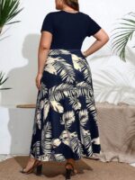 SHEIN GRANDE TAILLE (44/46/48/50/52/54) Robe bohème à imprimé feuillage et détails patchwork col rond E201 https://sheinstyle.store original Algerie DZ