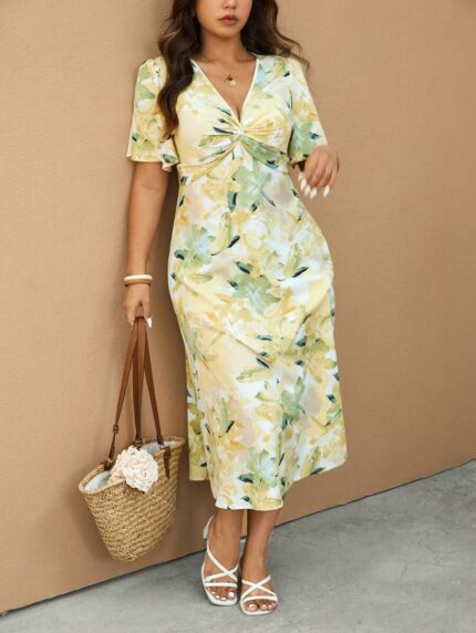 SHEIN GRANDE TAILLE (44/46/48/50/52/54) Robe d'été casual grande taille à col en V e193 https://sheinstyle.store original Algerie DZ