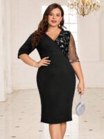 SHEIN GRANDE TAILLE (44/46/48/50/52/54) Robe élégante grande taille à col en V avec détails en perles E194 https://sheinstyle.store original Algerie DZ
