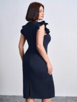 SHEIN GRANDE TAILLE (46/48/50/52/54) Robe élégante manches plissées col rond grande taille E196 https://sheinstyle.store original Algerie DZ