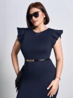SHEIN GRANDE TAILLE (46/48/50/52/54) Robe élégante manches plissées col rond grande taille E196 https://sheinstyle.store original Algerie DZ