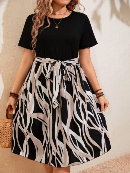 SHEIN GRANDE TAILLE (44/46/48/50/52/54) Robe imprimée grande taille à manches courtes E197 https://sheinstyle.store original Algerie DZ