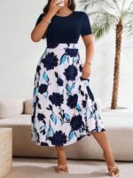 SHEIN GRANDE TAILLE (44/46/48/50/52/54) – Robe longue d’été à imprimé fleuri, col rond et manches courtes e202 https://sheinstyle.store original Algerie DZ