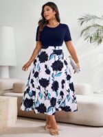 SHEIN GRANDE TAILLE (44/46/48/50/52/54) – Robe longue d’été à imprimé fleuri, col rond et manches courtes e202 https://sheinstyle.store original Algerie DZ