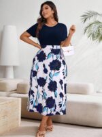 SHEIN GRANDE TAILLE (44/46/48/50/52/54) – Robe longue d’été à imprimé fleuri, col rond et manches courtes e202 https://sheinstyle.store original Algerie DZ