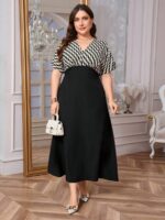 SHEIN GRANDE TAILLE (44/46/48/50/52/54) Robe longue grande taille à col en V à motifs colorés E199 https://sheinstyle.store original Algerie DZ