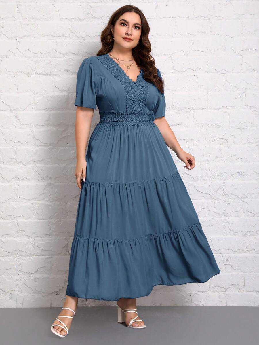 SHEIN GRANDE TAILLE (50/52/54) – Robe longue unie col V manches courtes plissée E200 https://sheinstyle.store original Algerie DZ SHEIN GRANDE TAILLE (50/52/54) – Robe longue unie col V manches courtes plissée E200 https://sheinstyle.store original Algerie DZ