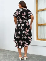 SHEIN GRANDE TAILLE (44/46/48/50/52/54) Robe maxi élégante grande taille à col en V avec imprimé floral V92 https://sheinstyle.store original Algerie DZ