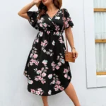 SHEIN GRANDE TAILLE (44/46/48/50/52/54) Robe maxi élégante grande taille à col en V avec imprimé floral V92 https://sheinstyle.store original Algerie DZ