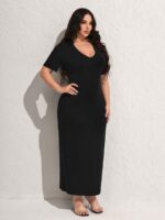 SHEIN GRANDE TAILLE (48/50/52) Robe unie grande taille à manches courtes E204 https://sheinstyle.store original Algerie DZ