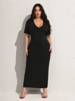 SHEIN GRANDE TAILLE (48/50/52) Robe unie grande taille à manches courtes E204 https://sheinstyle.store original Algerie DZ