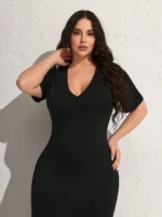 SHEIN GRANDE TAILLE (48/50/52) Robe unie grande taille à manches courtes E204 https://sheinstyle.store original Algerie DZ