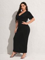SHEIN GRANDE TAILLE (48/50/52) Robe unie grande taille à manches courtes E204 https://sheinstyle.store original Algerie DZ