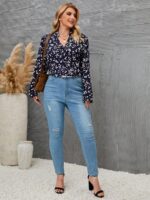 SHEIN GRANDE TAILLE (44/46/48/50/52/54) Blouse à encolure dégagée imprimée de marguerites V24 https://sheinstyle.store original Algerie DZ