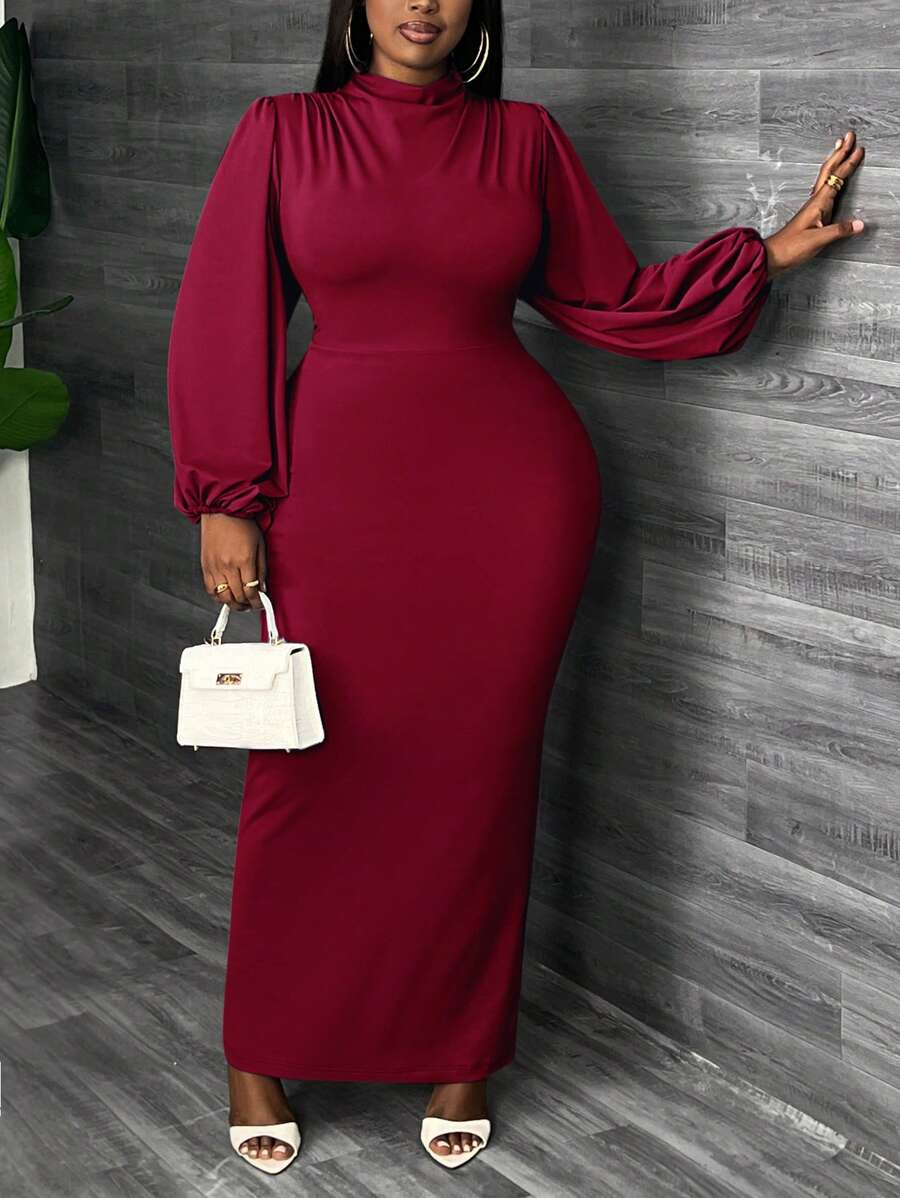 SHEIN GRANDE TAILLE (48/50/52/54) -Robe maxi moulante – rouge, manches lanternes, col montant, grande taille E153 https://sheinstyle.store original Algerie DZ SHEIN GRANDE TAILLE (48/50/52/54) -Robe maxi moulante – rouge, manches lanternes, col montant, grande taille E153 https://sheinstyle.store original Algerie DZ