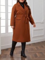 SHEIN GRANDE TAILLE (46/48/50/52/54/56/58) Manteau à col cranté avec ceinture V3 https://sheinstyle.store original Algerie DZ