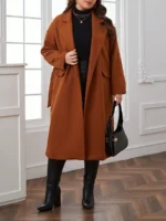 SHEIN GRANDE TAILLE (46/48/50/52/54/56/58) Manteau à col cranté avec ceinture V3 https://sheinstyle.store original Algerie DZ