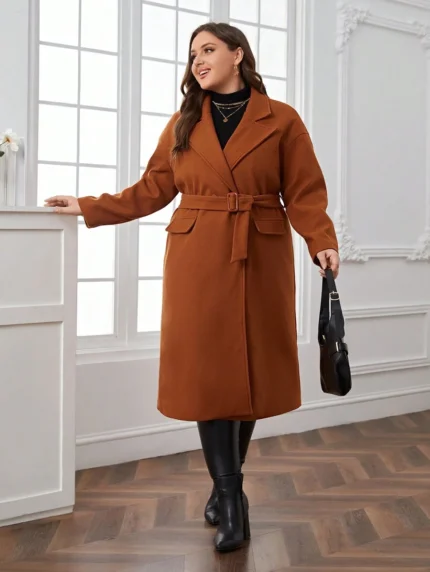 SHEIN GRANDE TAILLE (46/48/50/52/54/56/58) Manteau à col cranté avec ceinture V3 https://sheinstyle.store original Algerie DZ