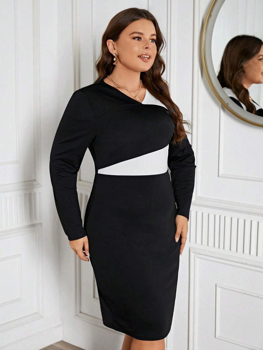 SHEIN GRANDE TAILLE (46/48/50) Robe bicolore à col en V élégante V22 https://sheinstyle.store original Algerie DZ