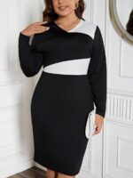 SHEIN GRANDE TAILLE (46/48/50) Robe bicolore à col en V élégante V22 https://sheinstyle.store original Algerie DZ