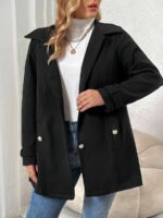 SHEIN GRANDE TAILLE (48/50/52/54) Manteau élégant à col rabattu dentelé et boutons frontaux v8 https://sheinstyle.store original Algerie DZ