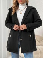 SHEIN GRANDE TAILLE (48/50/52/54) Manteau élégant à col rabattu dentelé et boutons frontaux v8 https://sheinstyle.store original Algerie DZ
