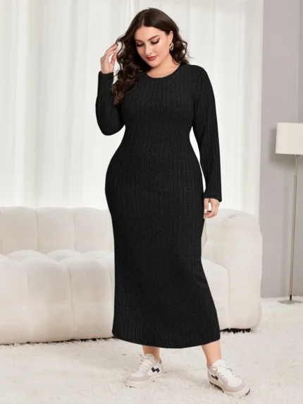SHEIN GRANDE TAILLE (48/50/52/54) Robe côtelée en maille V50 https://sheinstyle.store original Algerie DZ
