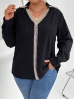 SHEIN GRANDE TAILLE (50/52/54) Blouse élégante en dentelle bicolore E84 https://sheinstyle.store original Algerie DZ