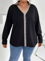 SHEIN GRANDE TAILLE (50/52/54) Blouse élégante en dentelle bicolore E84 https://sheinstyle.store original Algerie DZ