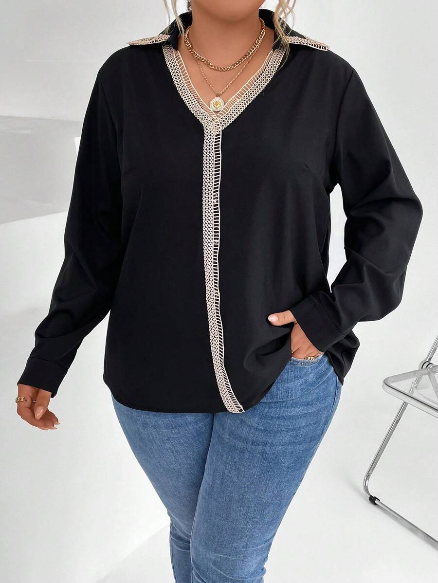 SHEIN GRANDE TAILLE (50/52/54) Blouse élégante en dentelle bicolore E84 https://sheinstyle.store original Algerie DZ
