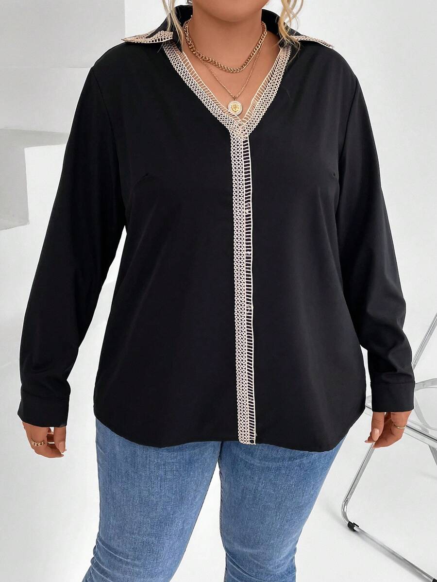 SHEIN GRANDE TAILLE (50/52/54) Blouse élégante en dentelle bicolore E84 https://sheinstyle.store original Algerie DZ