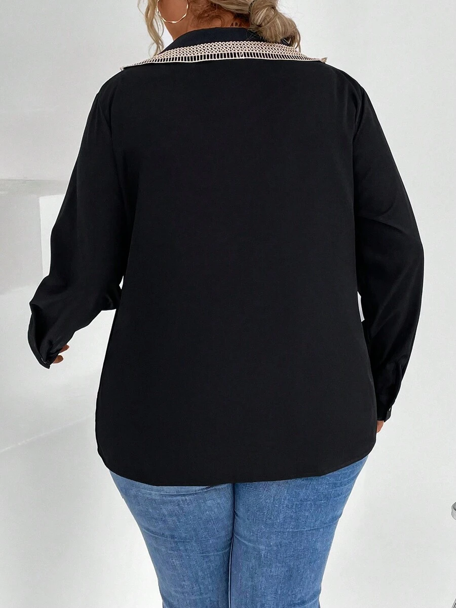 SHEIN GRANDE TAILLE (50/52/54) Blouse élégante en dentelle bicolore E84 https://sheinstyle.store original Algerie DZ
