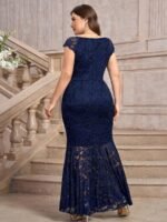 SHEIN GRANDE TAILLE (50/52/54) Robe de soirée maxi ajustée ornée de dentelle florale et traîne élégante E206 https://sheinstyle.store original Algerie DZ