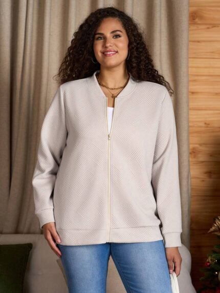 SHEIN GRANDE TAILLE (50/52) Veste légère élégante à fermeture zippée, couleur unie, style casual E208 https://sheinstyle.store original Algerie DZ