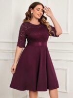 SHEIN GRANDE TAILLE (44/46/48/50) Robe swing ligne A à manches mi-longues avec dentelle florale contrastée E207 https://sheinstyle.store original Algerie DZ
