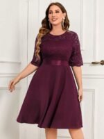 SHEIN GRANDE TAILLE (44/46/48/50) Robe swing ligne A à manches mi-longues avec dentelle florale contrastée E207 https://sheinstyle.store original Algerie DZ