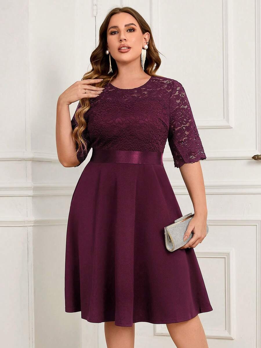 SHEIN GRANDE TAILLE (44/46/48/50) Robe swing ligne A à manches mi-longues avec dentelle florale contrastée E207 https://sheinstyle.store original Algerie DZ SHEIN GRANDE TAILLE (44/46/48/50) Robe swing ligne A à manches mi-longues avec dentelle florale contrastée E207 https://sheinstyle.store original Algerie DZ