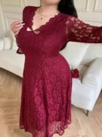 SHEIN GRANDE TAILLE (44/46/48/50/52/54) Robe élégante manches longues esprit dentelle, taille marquée, coupe évasée estivale E205 https://sheinstyle.store original Algerie DZ