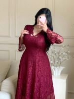SHEIN GRANDE TAILLE (44/46/48/50/52/54) Robe élégante manches longues esprit dentelle, taille marquée, coupe évasée estivale E205 https://sheinstyle.store original Algerie DZ