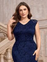 SHEIN GRANDE TAILLE (50/52/54) Robe de soirée maxi ajustée ornée de dentelle florale et traîne élégante E206 https://sheinstyle.store original Algerie DZ