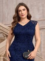 SHEIN GRANDE TAILLE (50/52/54) Robe de soirée maxi ajustée ornée de dentelle florale et traîne élégante E206 https://sheinstyle.store original Algerie DZ