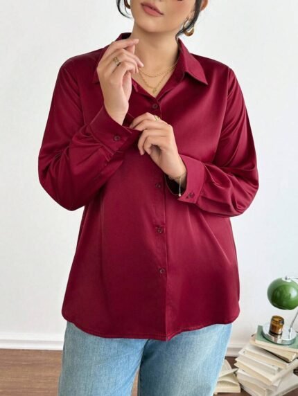 SHEIN GRANDE TAILLE (44/46/48/50) Chemise casual unie femme style Atabi élégante bureau et quotidien E209 https://sheinstyle.store original Algerie DZ