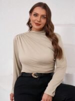 SHEIN GRANDE TAILLE (44/46/48/50/52/54) Pull manches longues plissé uni E251 https://sheinstyle.store original Algerie DZ